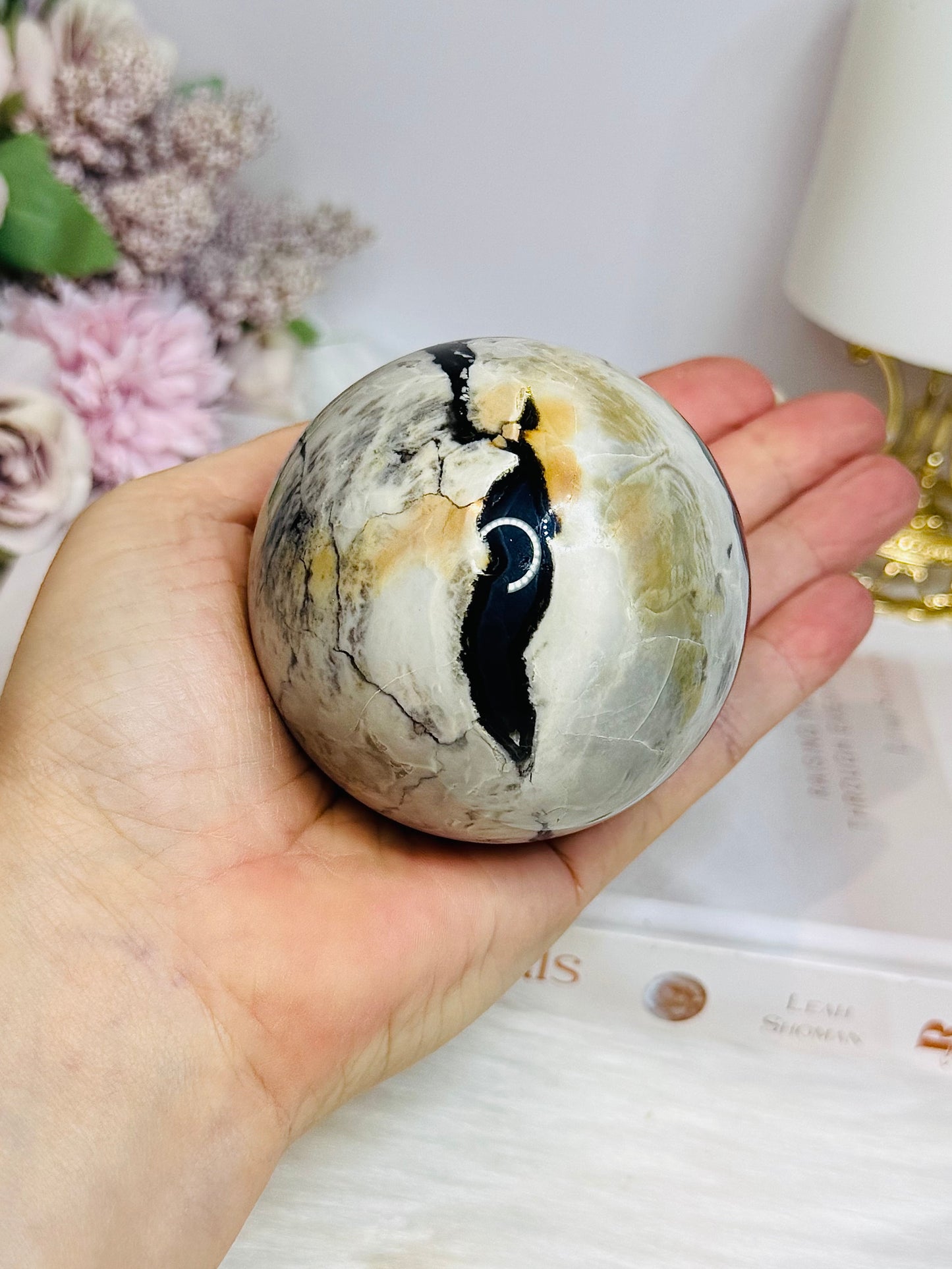 Large Volcano Agate Sphere (UV Reactive) On Stand 416g