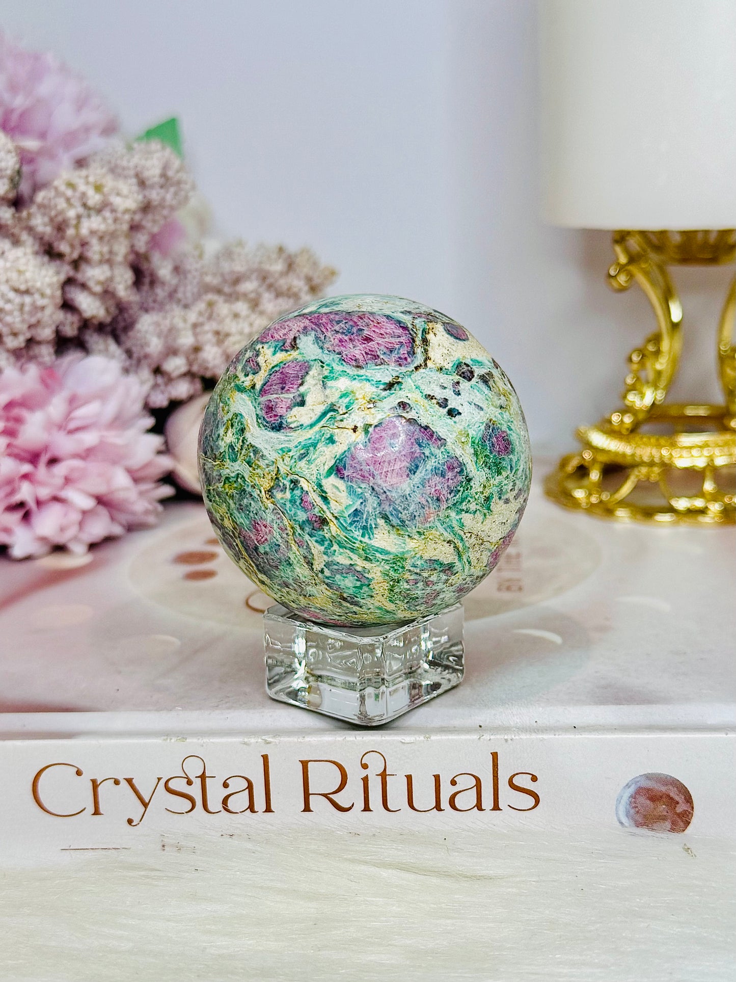 Ruby In Fuchsite (UV Reactive) Sphere on Stand 200g