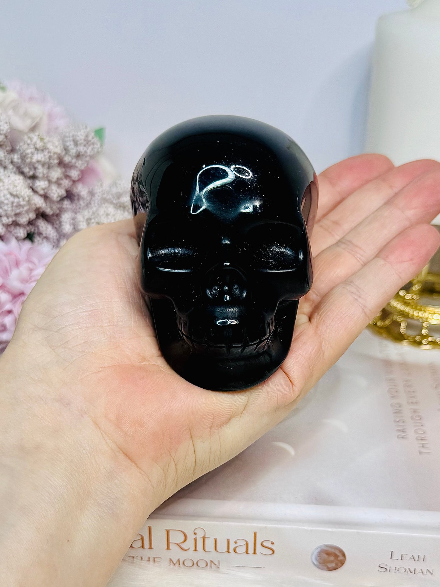 Large Black Obsidian Carved Skull 9cm