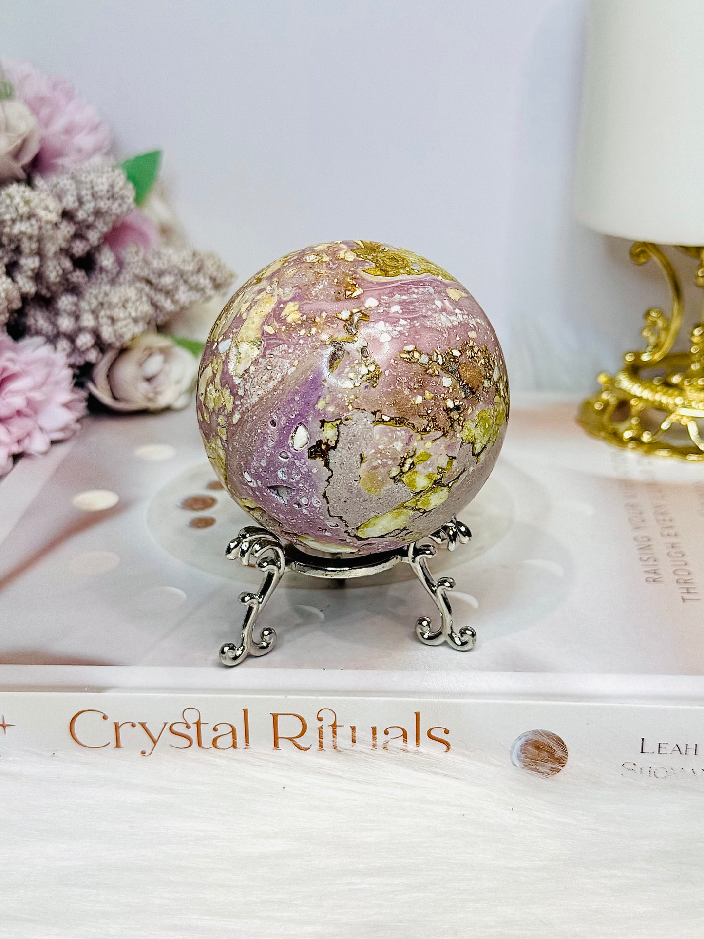 Large Natural Phosphosiderite Sphere On Stand 278g