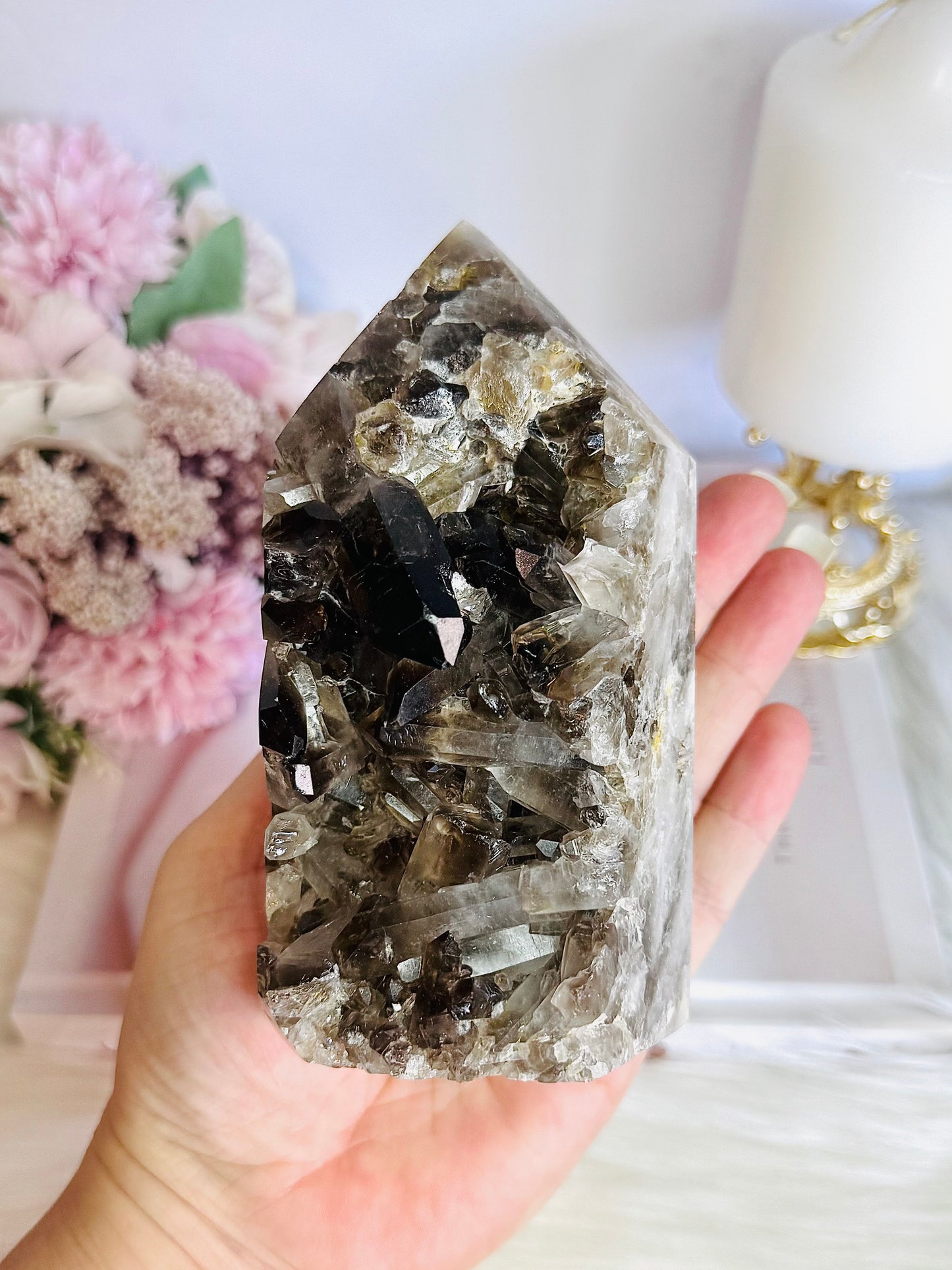 Smokey Quartz Cluster Tower 14cm 781grams From Brazil