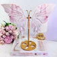 Classy & Truly Fabulous Large 25.5cm Incredible High Grade Pink Opal Carved Butterfly Wings On Gold Stand