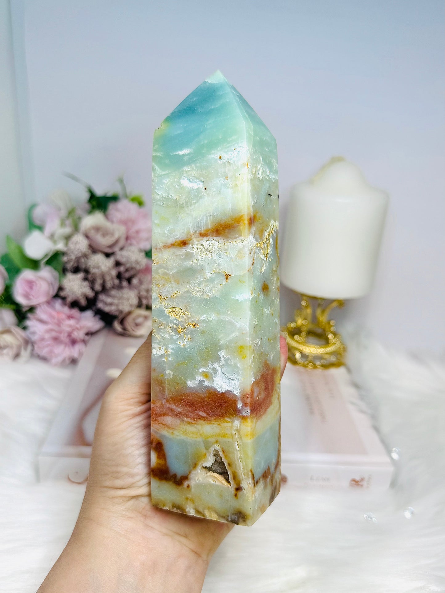 Large Sky Stone Quartz Druzy Tower 18cm