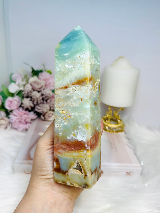Large Sky Stone Quartz Druzy Tower 18cm