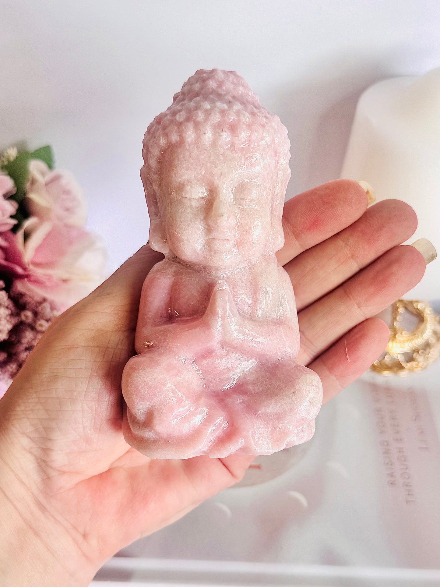 Large Chunky 11.5cm Pink Opal Carved Buddha