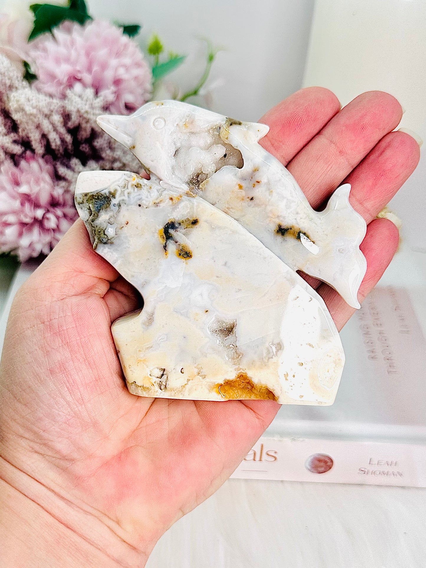 Beautiful Carved Druzy Agate Dolphin