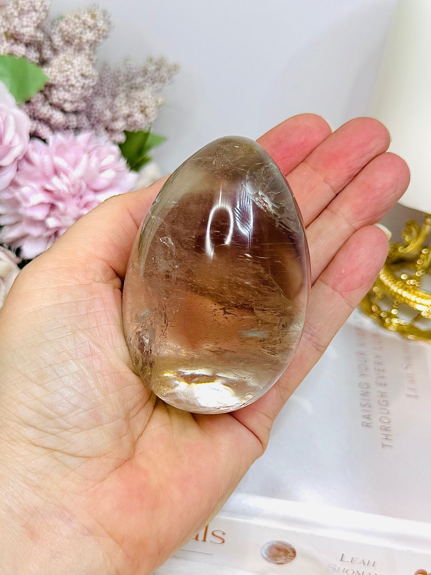 Large Quartz Egg On Stand with Rainbows 280g