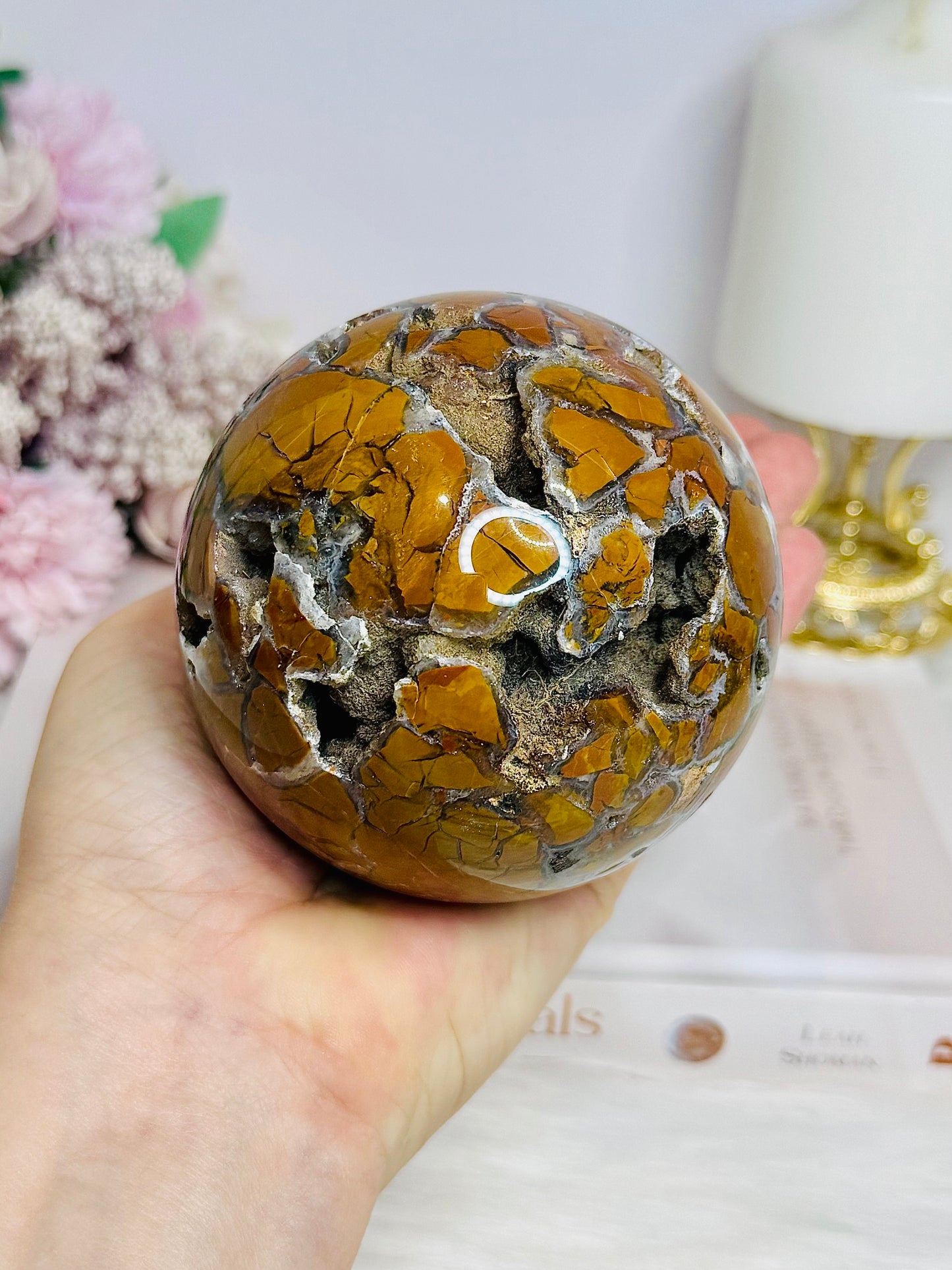 Large Brecciated Jasper Druzy Sphere on Stand 757g