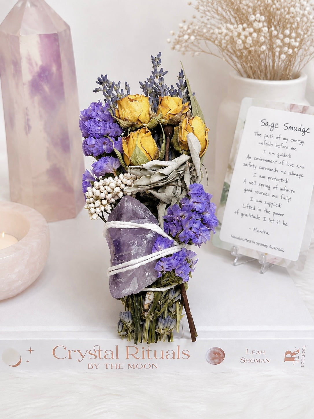 ✨ SALE ✨ Amethyst Sage Smudge Floral Wand | Handmade Cleansing Bundle (limited stock)