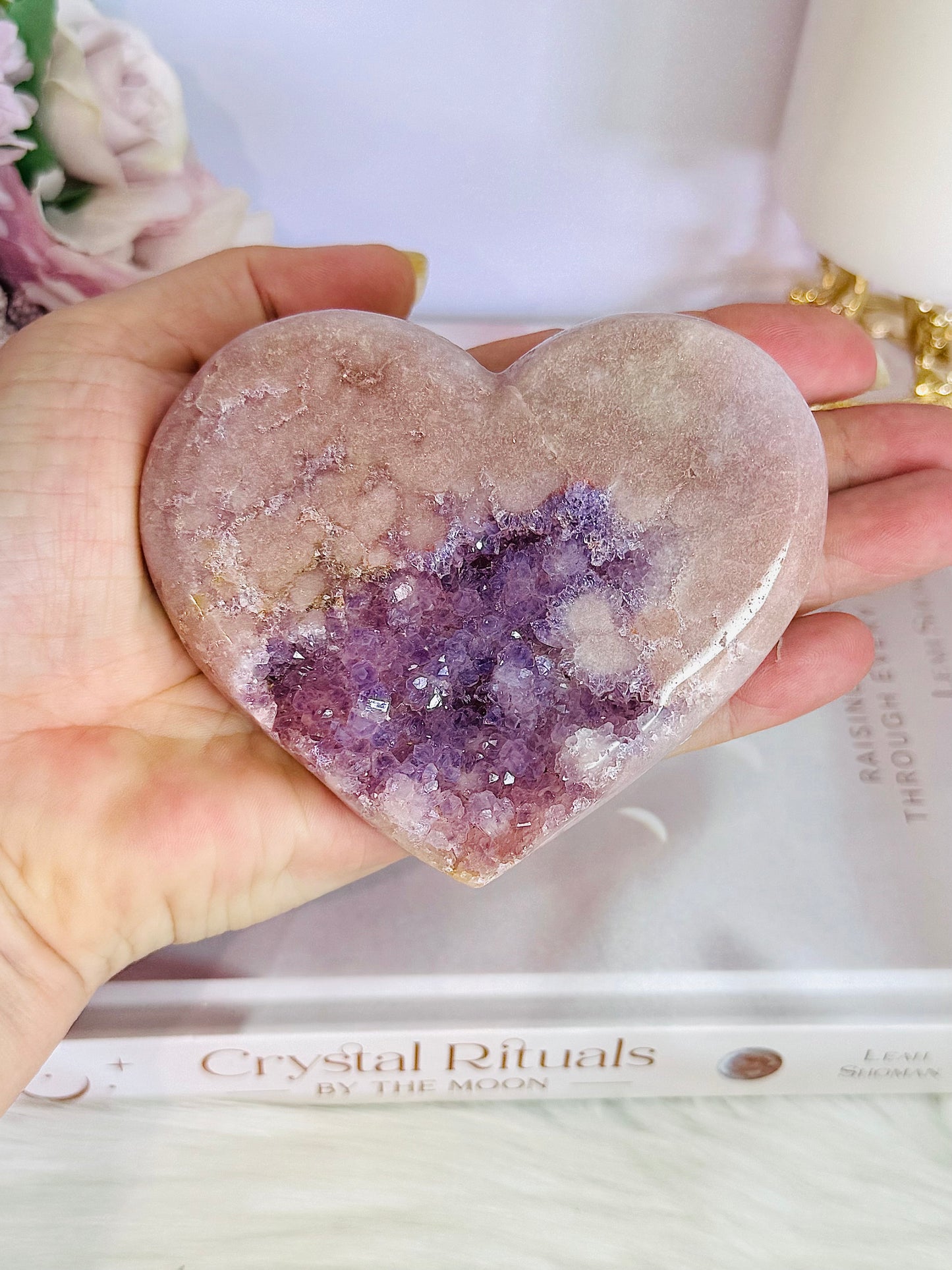 Fabulous High Grade Druzy Pink Amethyst Carved Heart 10cm On Stand