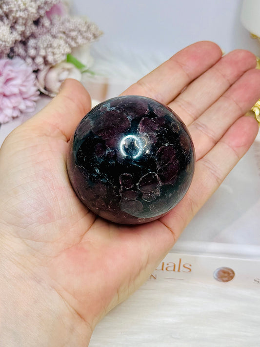 Garnet In Astrophyllite Sphere 282g On Stand