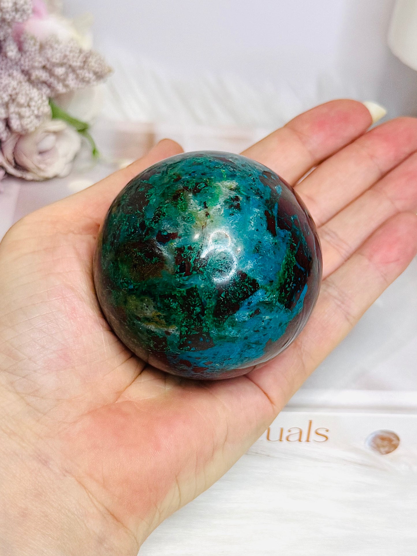 Natural Chrysocolla With Shattuckite Sphere on Stand 356g