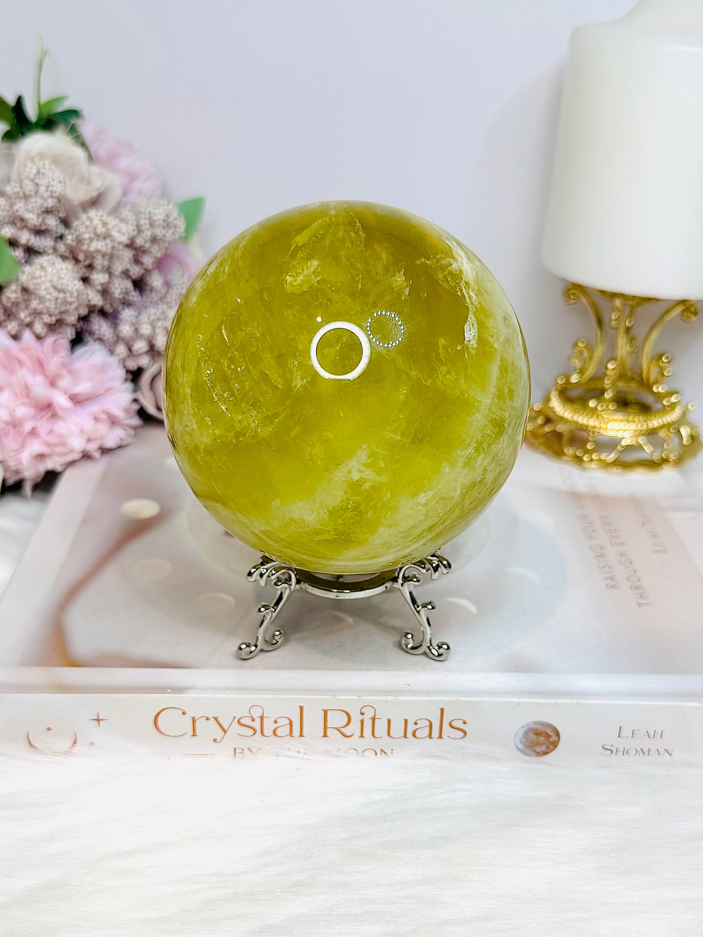 Large Citrine Sphere With Rainbows (heat treated) On Stand 870g