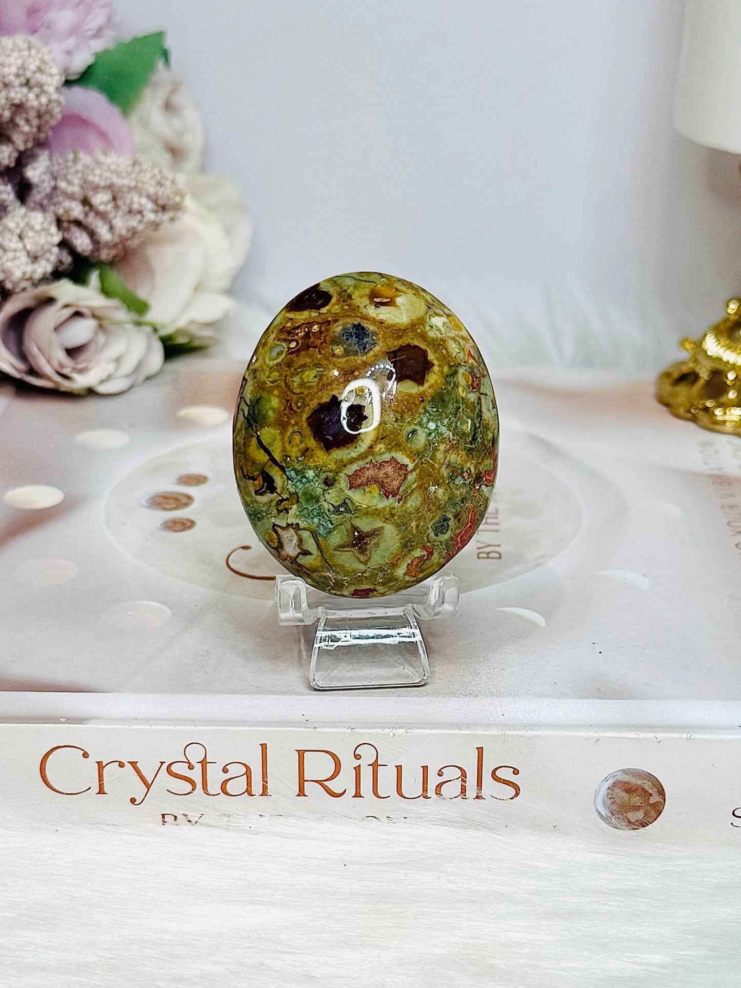 Rainforest Jasper Palm Stone (Stand is display only)