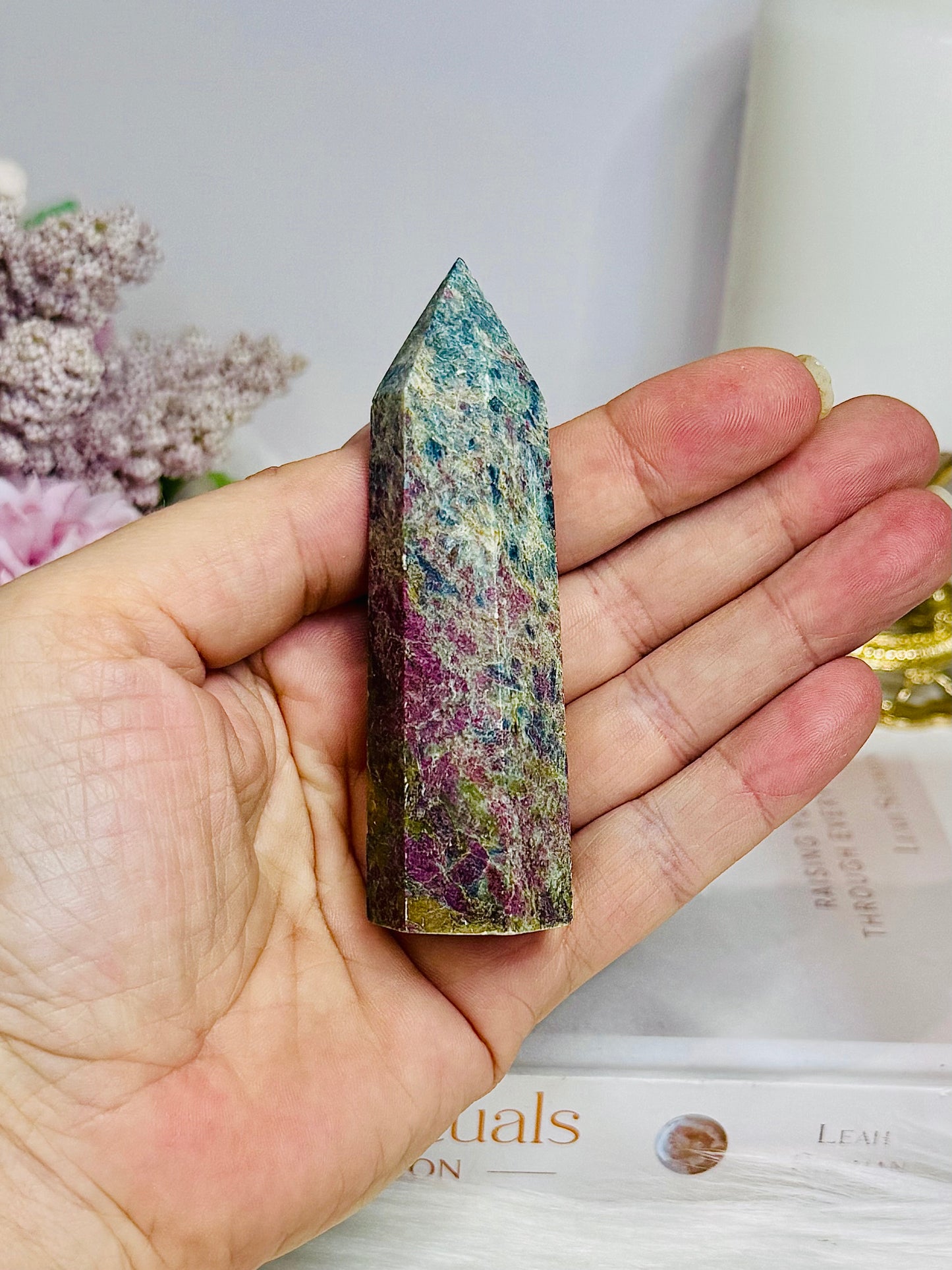 Rare Ruby In Blue Apatite Tower (UV Reactive) 8cm