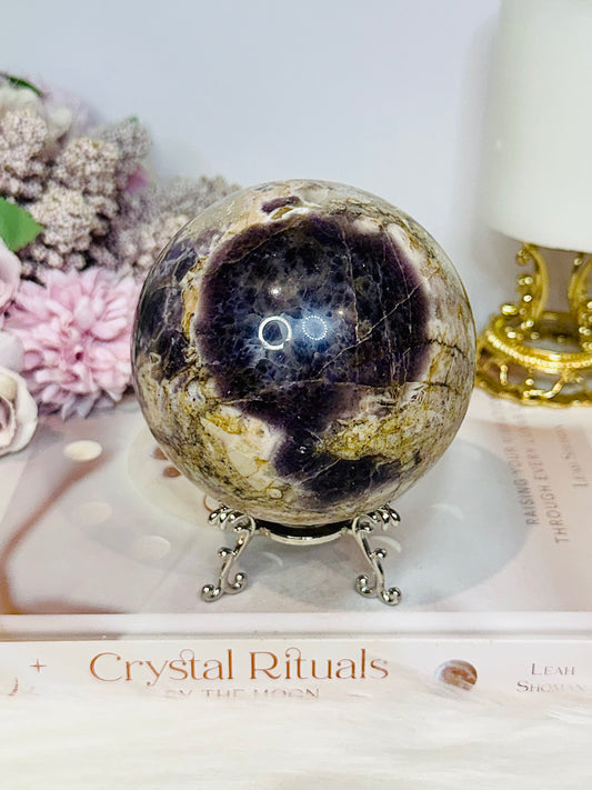 Large Chevron Amethyst Sphere on Stand 926g