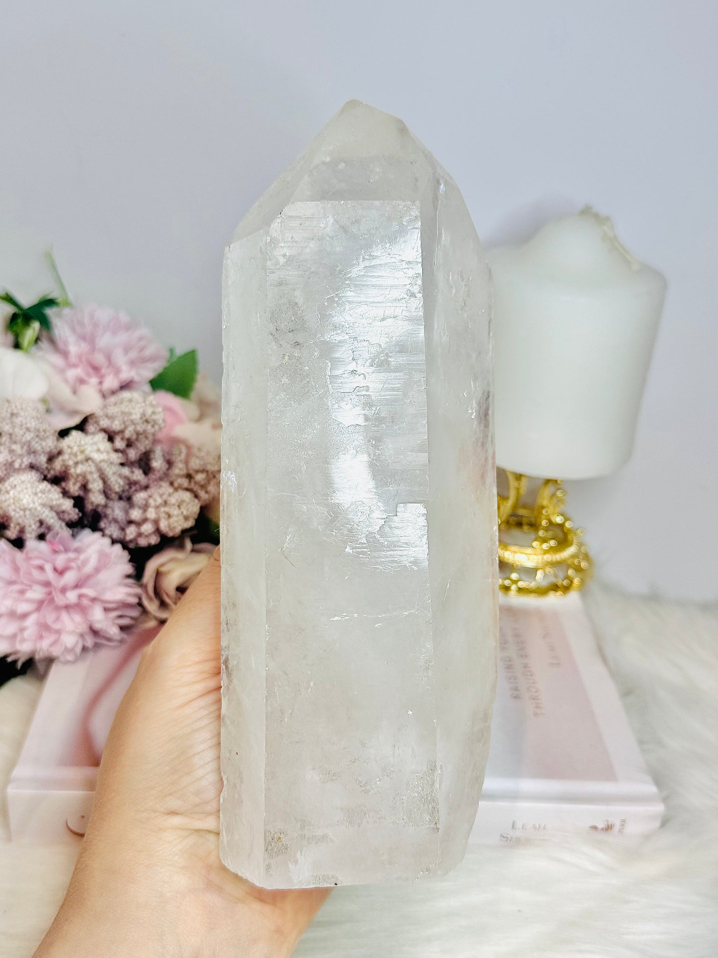 Huge 1.53KG Lemurian Quartz Crystal Tower From Brazil