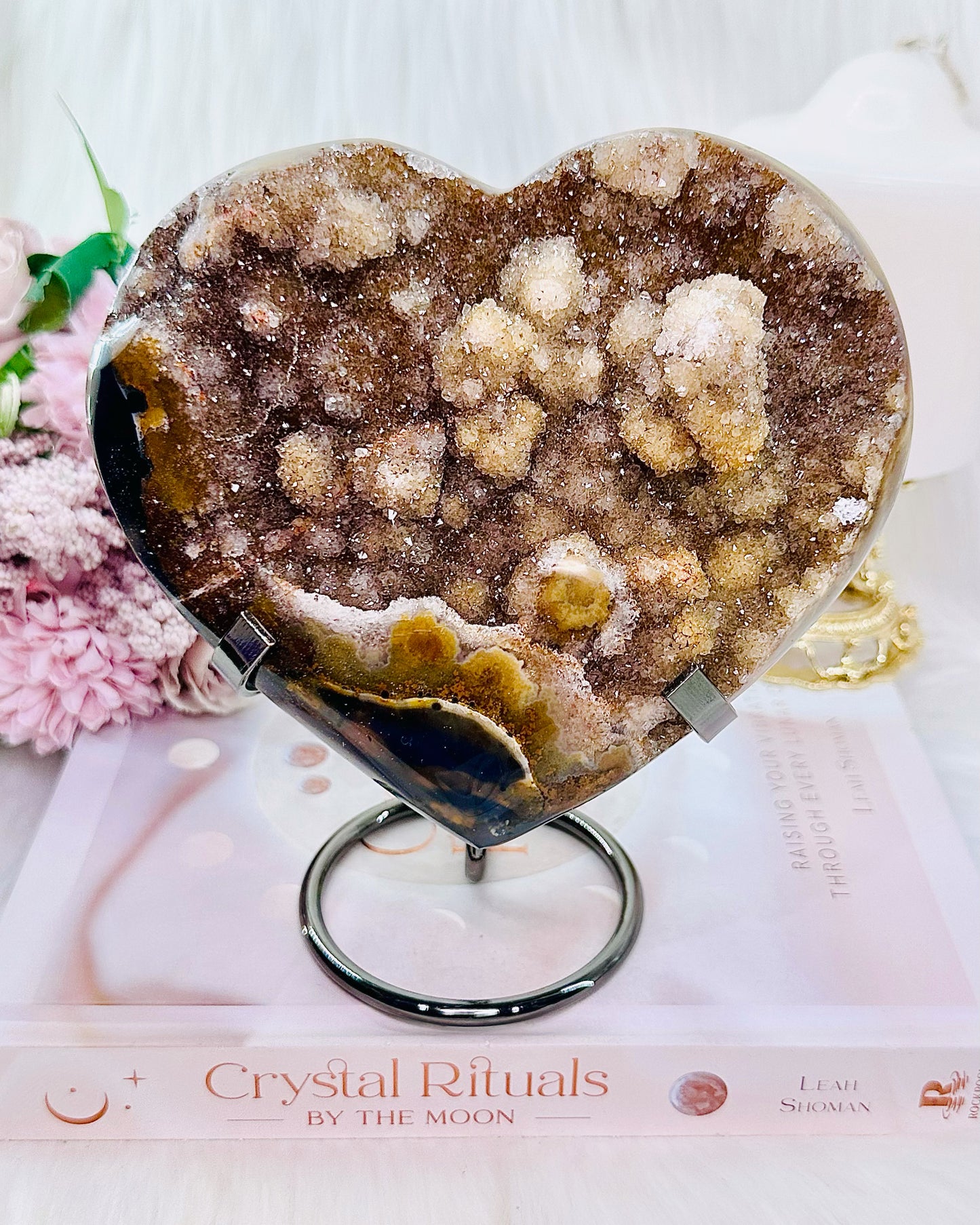 WOWOWOW!!!! Huge Stunning Druzy Agate Sparkling Carved Heart On Stand From Brazil 1.16KG