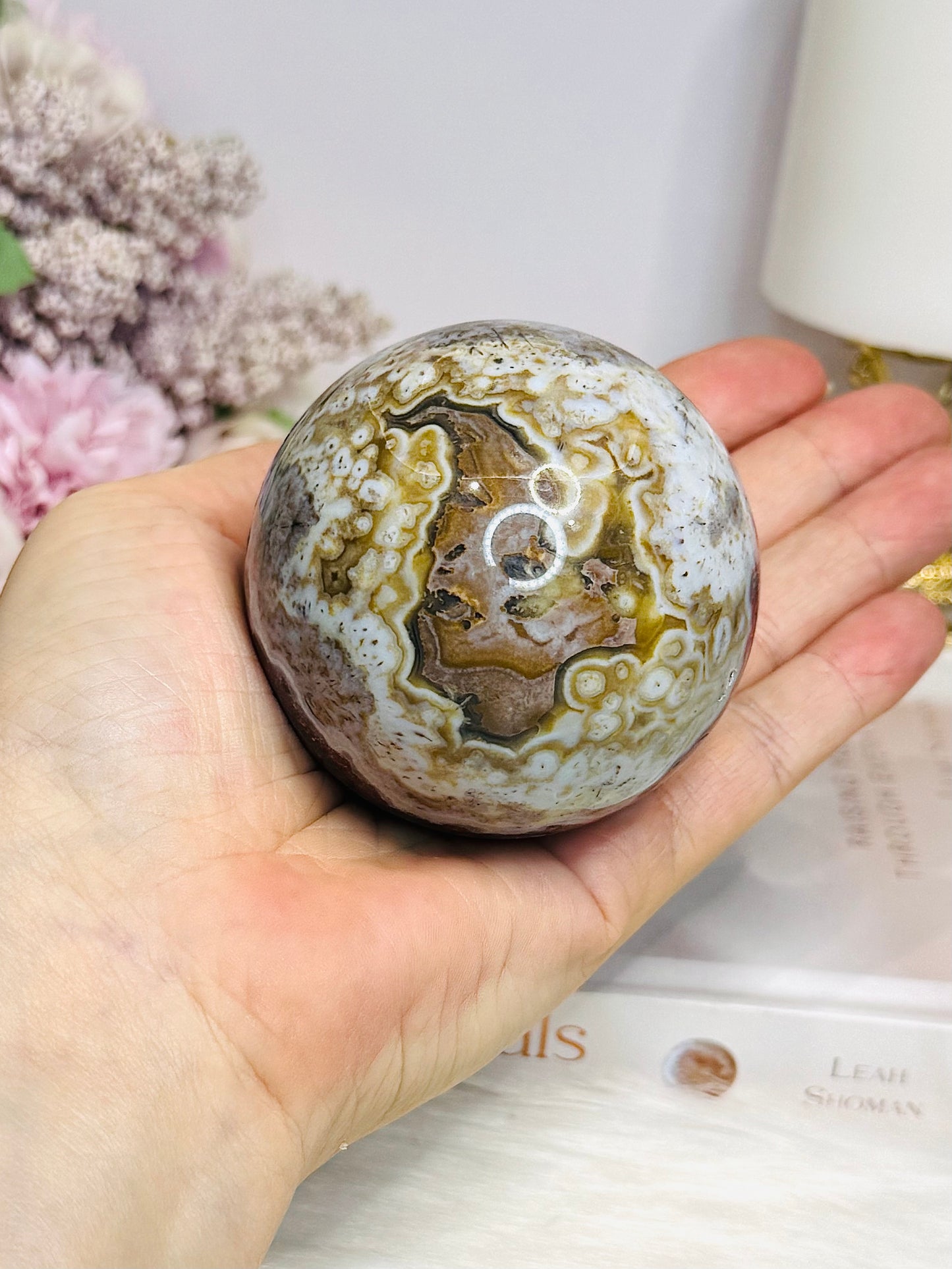 Large Mexican Lace Agate Sphere on Stand 368g