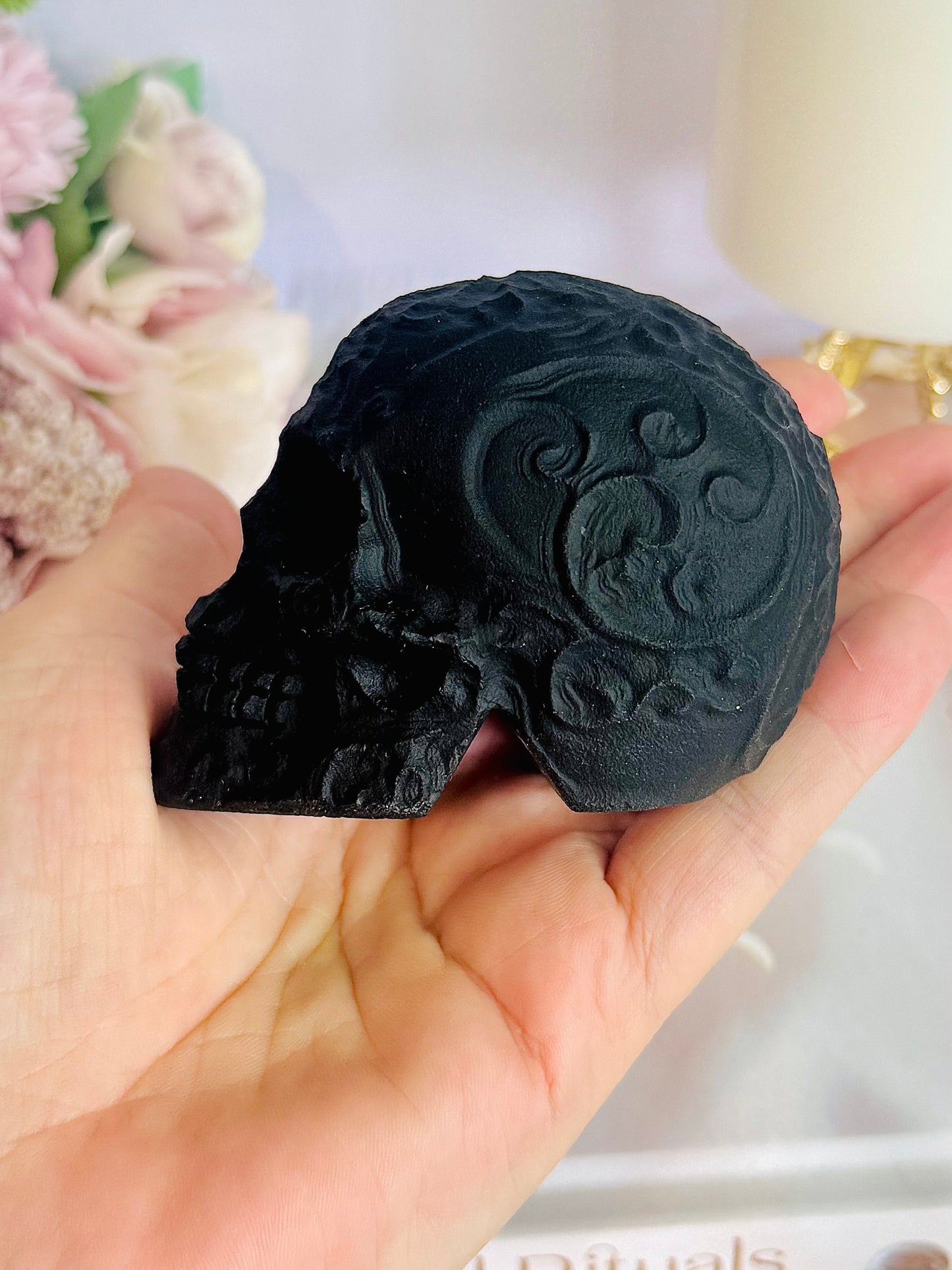 Beautifully Carved Black Tourmaline Skull with a Matt Finish 9cm