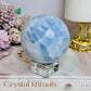 Blue Calcite Large Sphere on Stand 578g