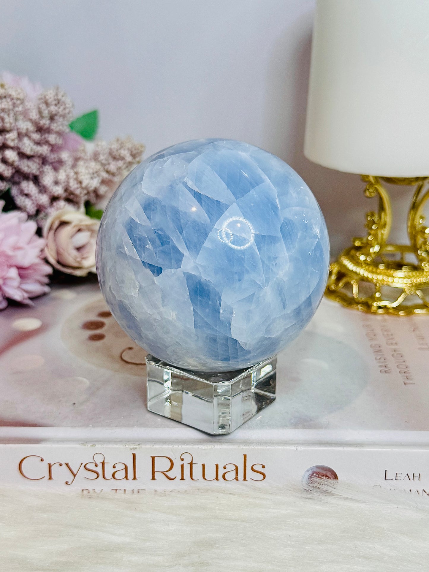 Blue Calcite Large Sphere on Stand 578g