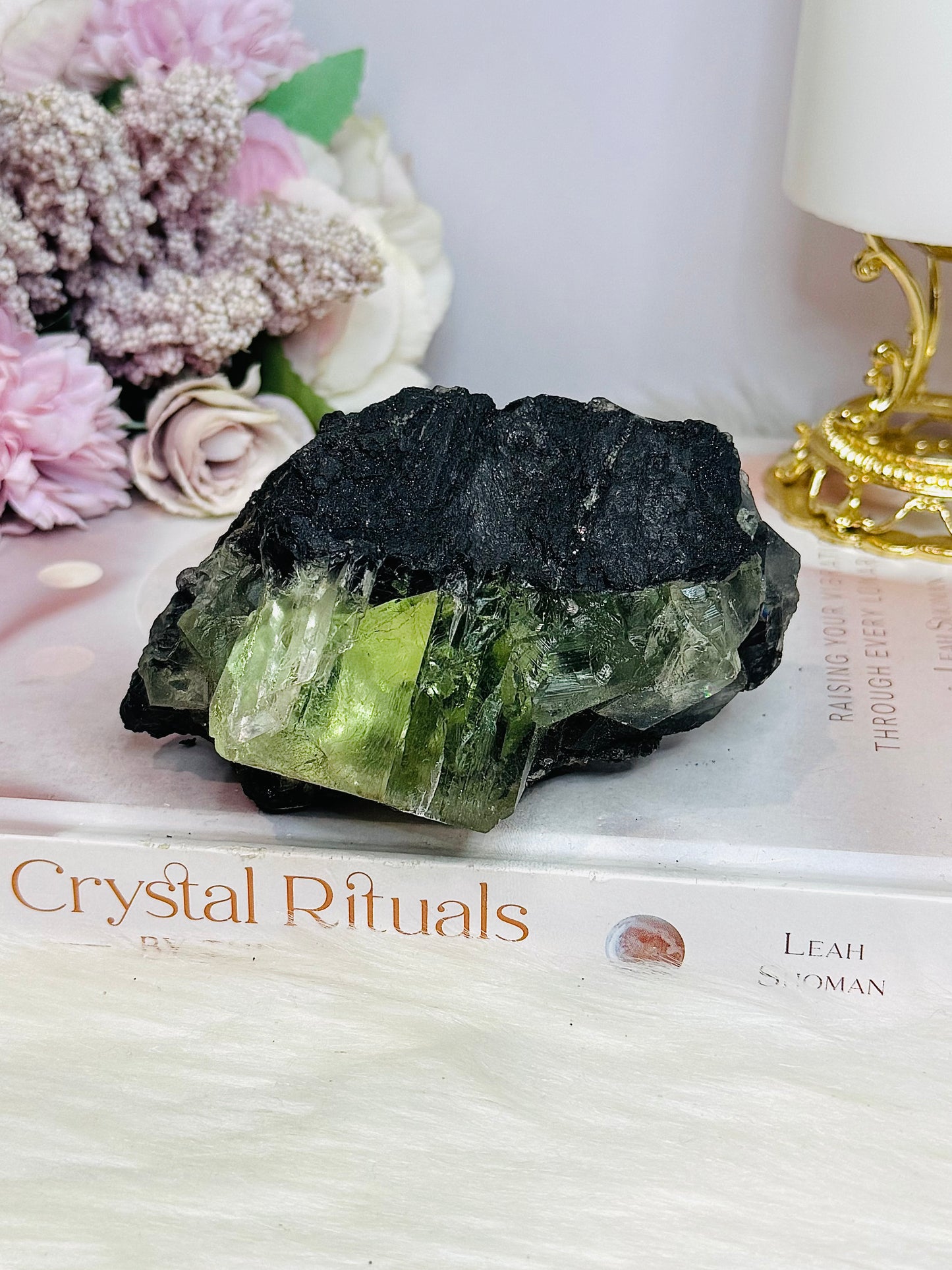 High Grade Transparent Green Fluorite Specimen on Matrix 505g