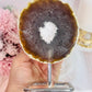 Beautiful 14cm Large Chunky Natural Agate Geode On Silver Stand