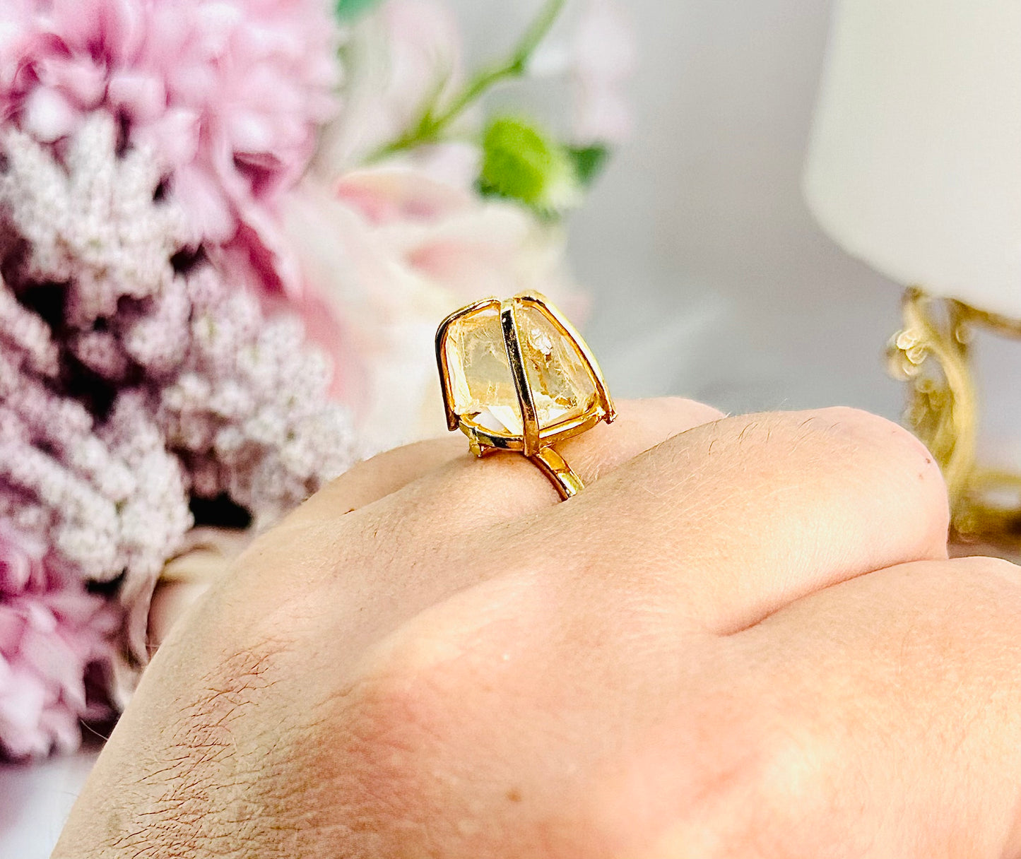 Stunning Natural Citrine Adjustable Ring In Gift Bag From Brazil