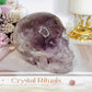 Huge 991gram High Grade Amethyst Carved Skull with Rainbows