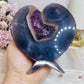 Large Amethyst Druzy Agate Heart on Stand 551g