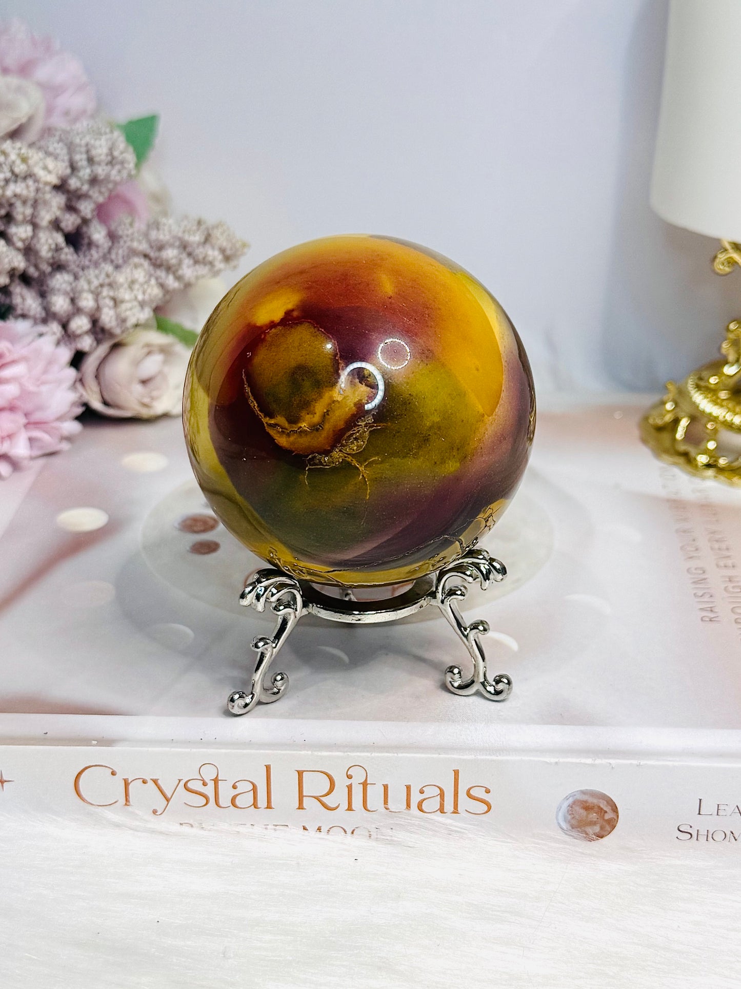 Large Mookaite Jasper Sphere on Stand 371g