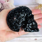 Black Obsidian Filigree Carved Skull 9cm 417g