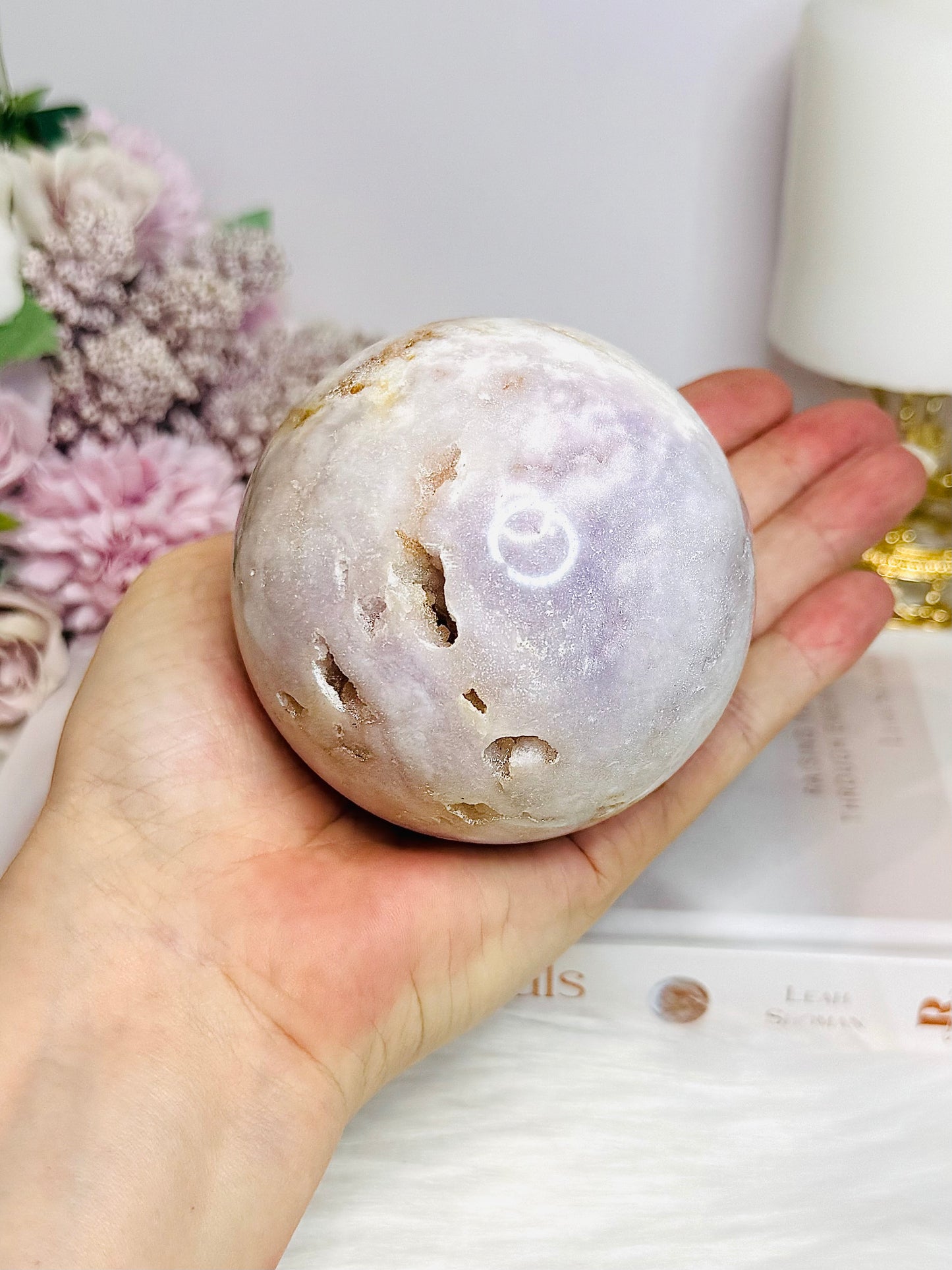 Large Druzy Pink Amethyst Sphere on Stand 608g