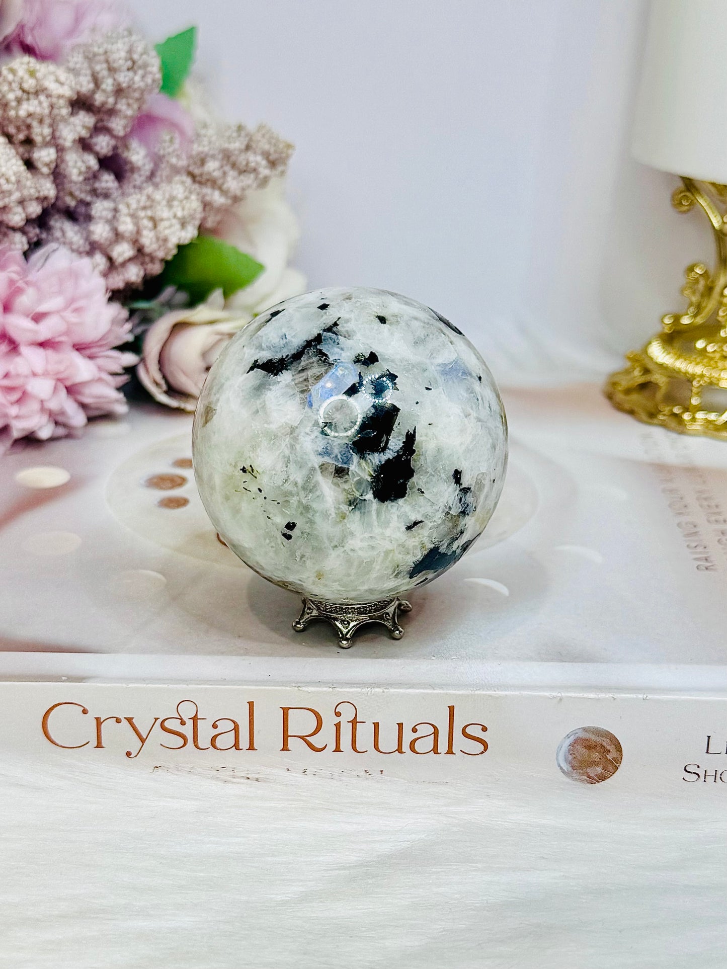 Rainbow Moonstone Sphere with Blue Flash 249g