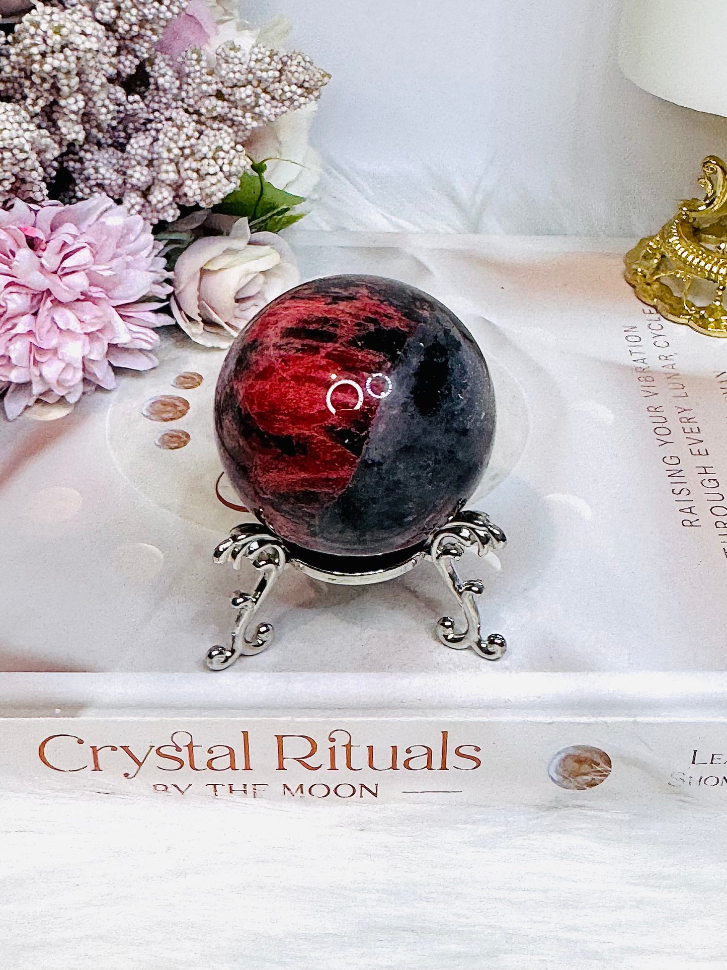 High Grade Rhodonite Sphere On Stand 212g