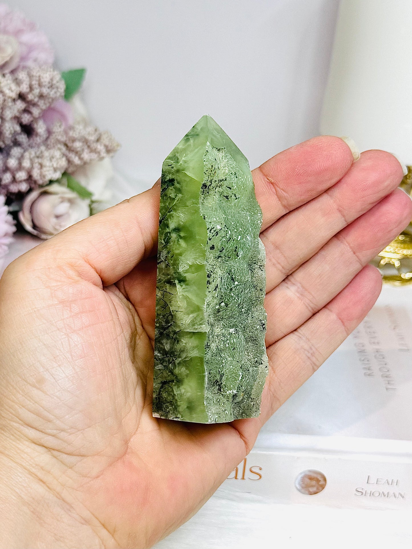 Druzy Prehnite Tower 9cm