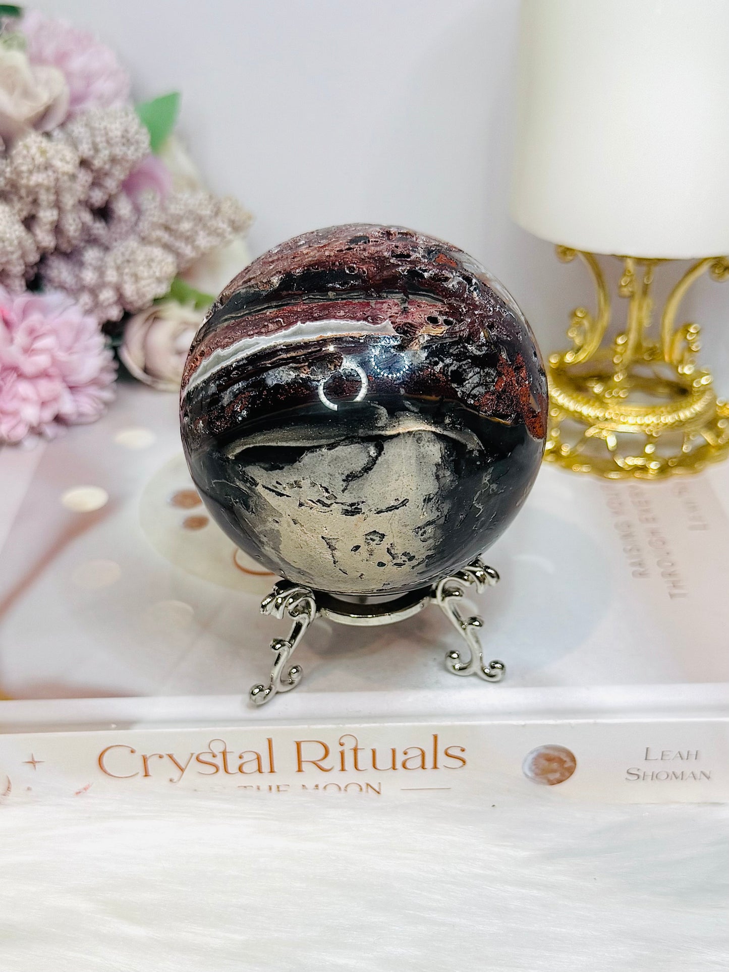 Mexican Lace Agate Sphere on Stand 476g