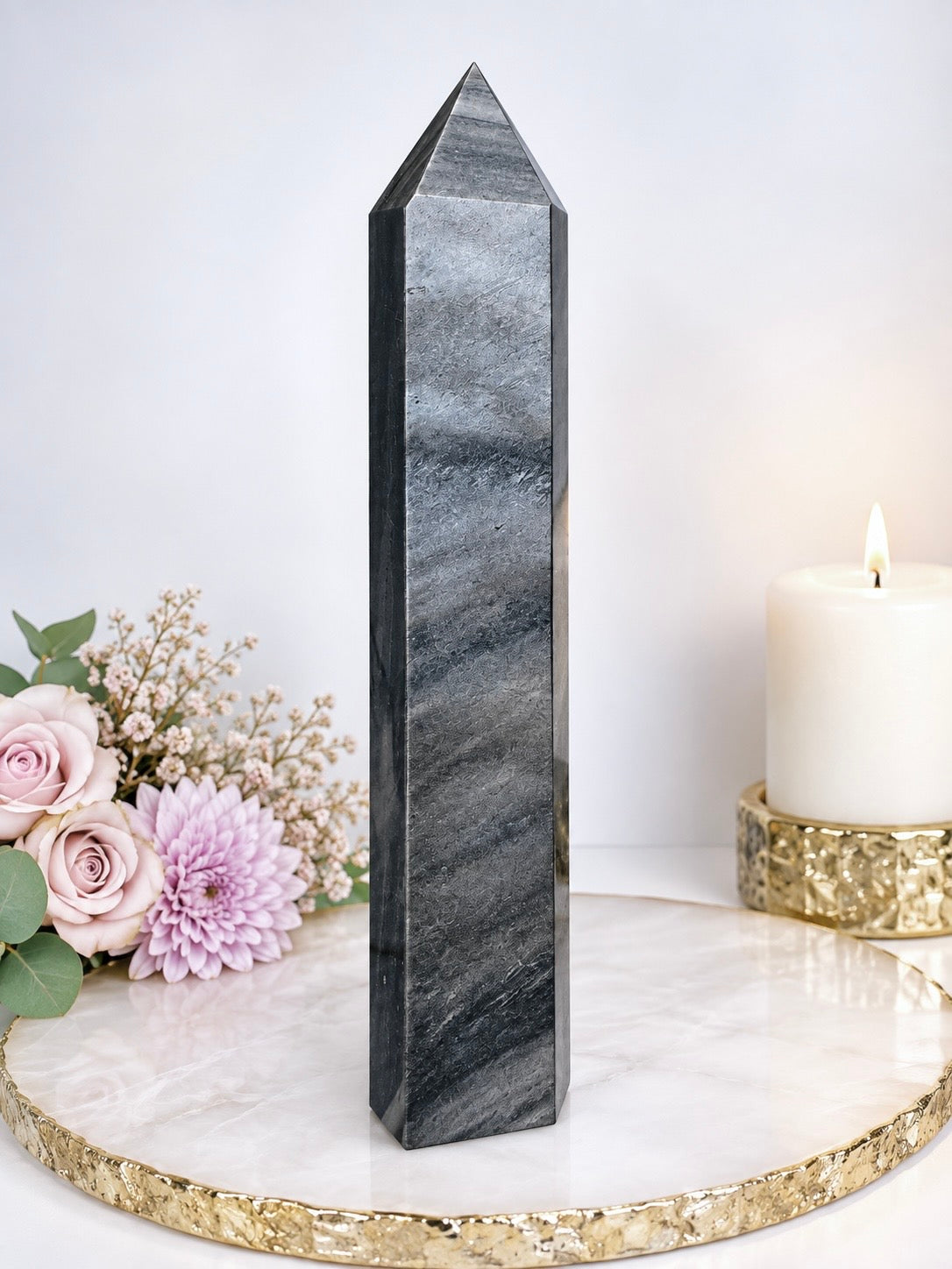 Huge Silver Sheen Obsidian Tower 28.5cm 1.1KG