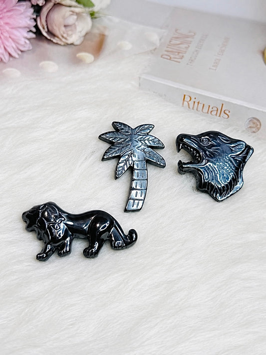 Set of 3 Terahertz Carvings ~ Bear, Lion & Palm Tree