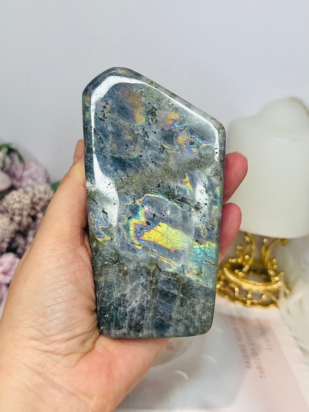 Labradorite Large Freeform 12.5cm 454g (this piece has been damaged in transit has dents on it) Reduced
