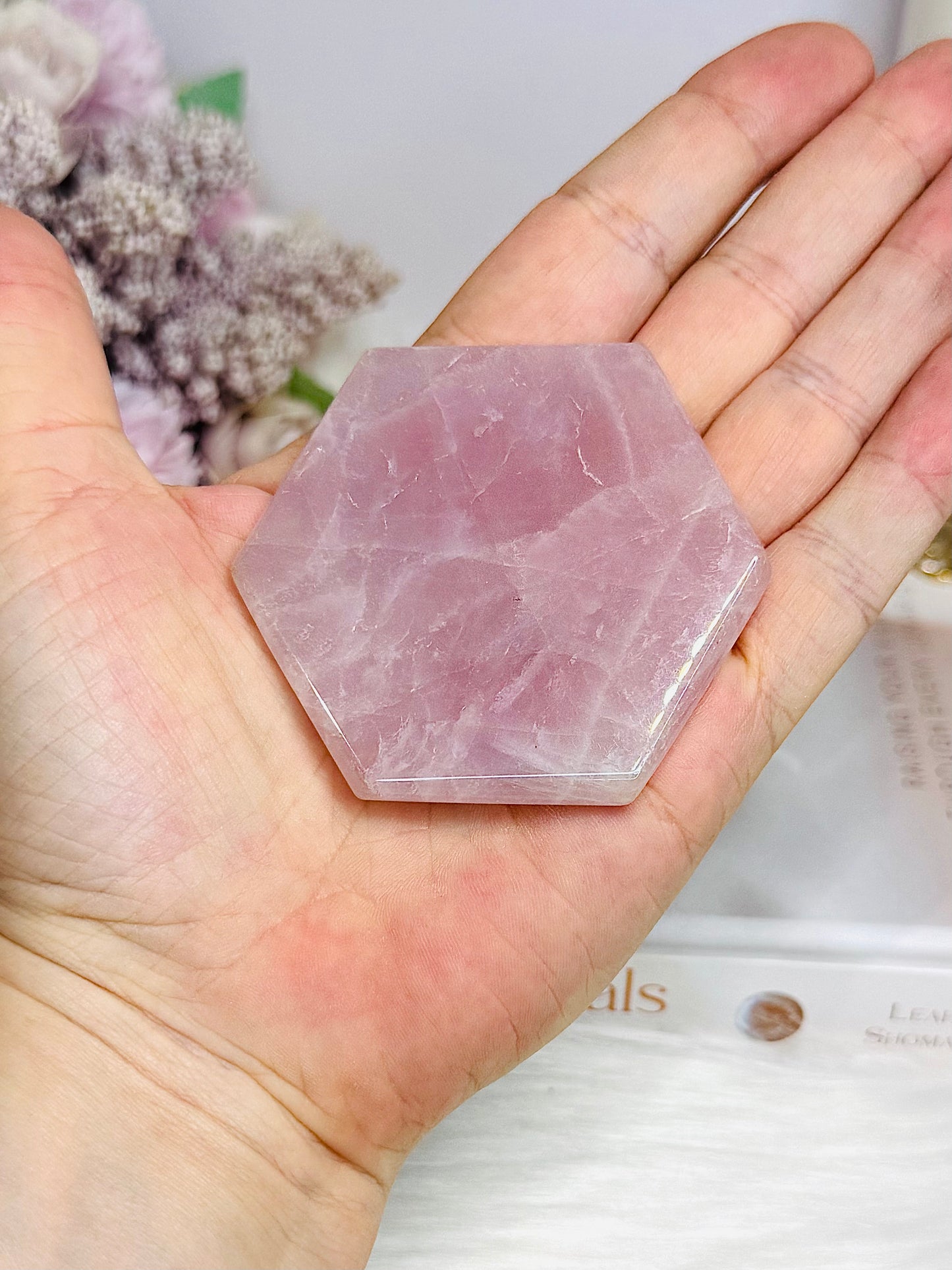 Rose Quartz Carved Hexagon 6cm