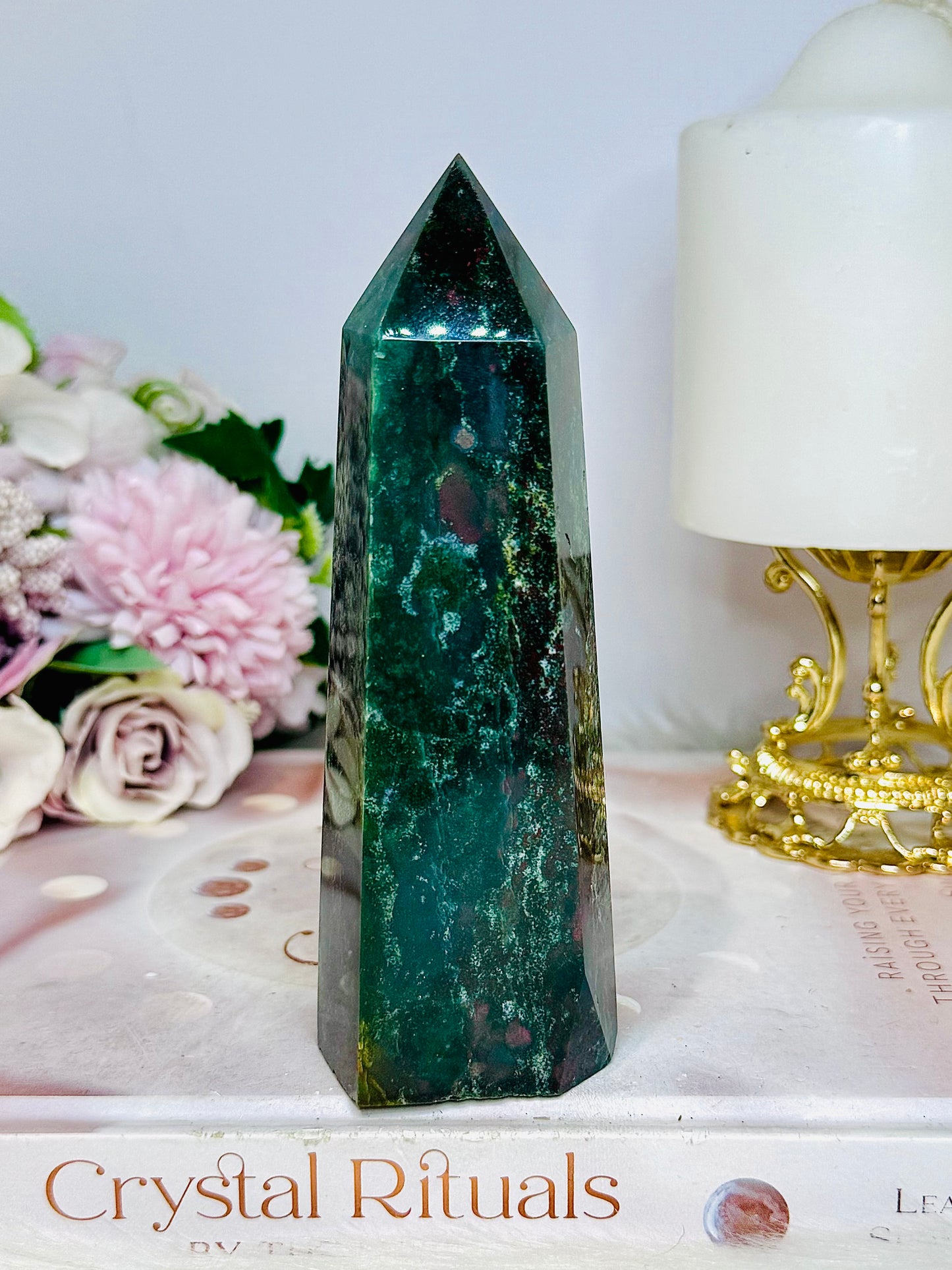 Ocean Jasper Green & Pink Tower 13cm