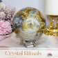 Large Ocean Jasper Rutile Druzy Sphere on Stand