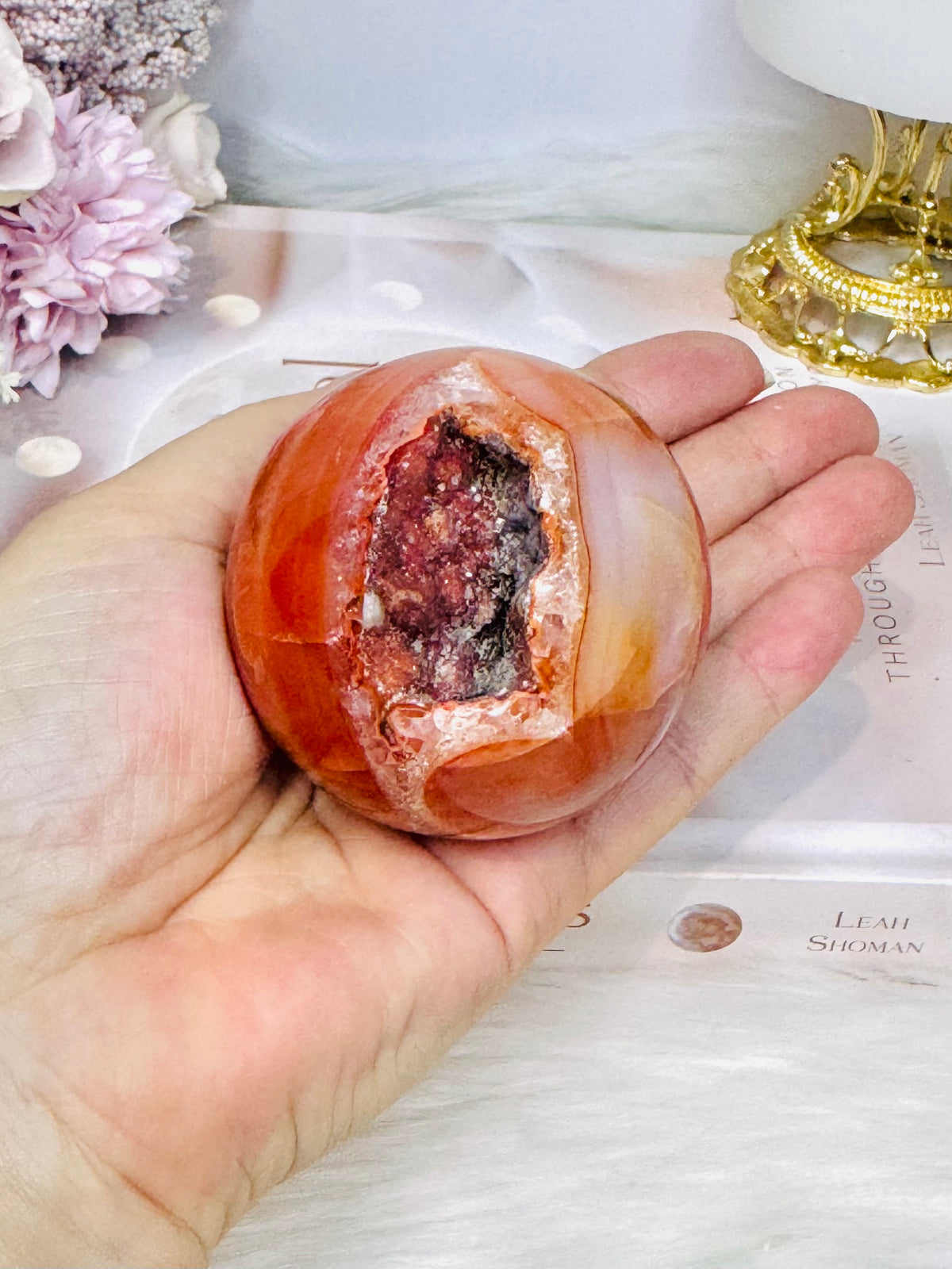 High Grade Druzy Carnelian Sphere on Stand 295g