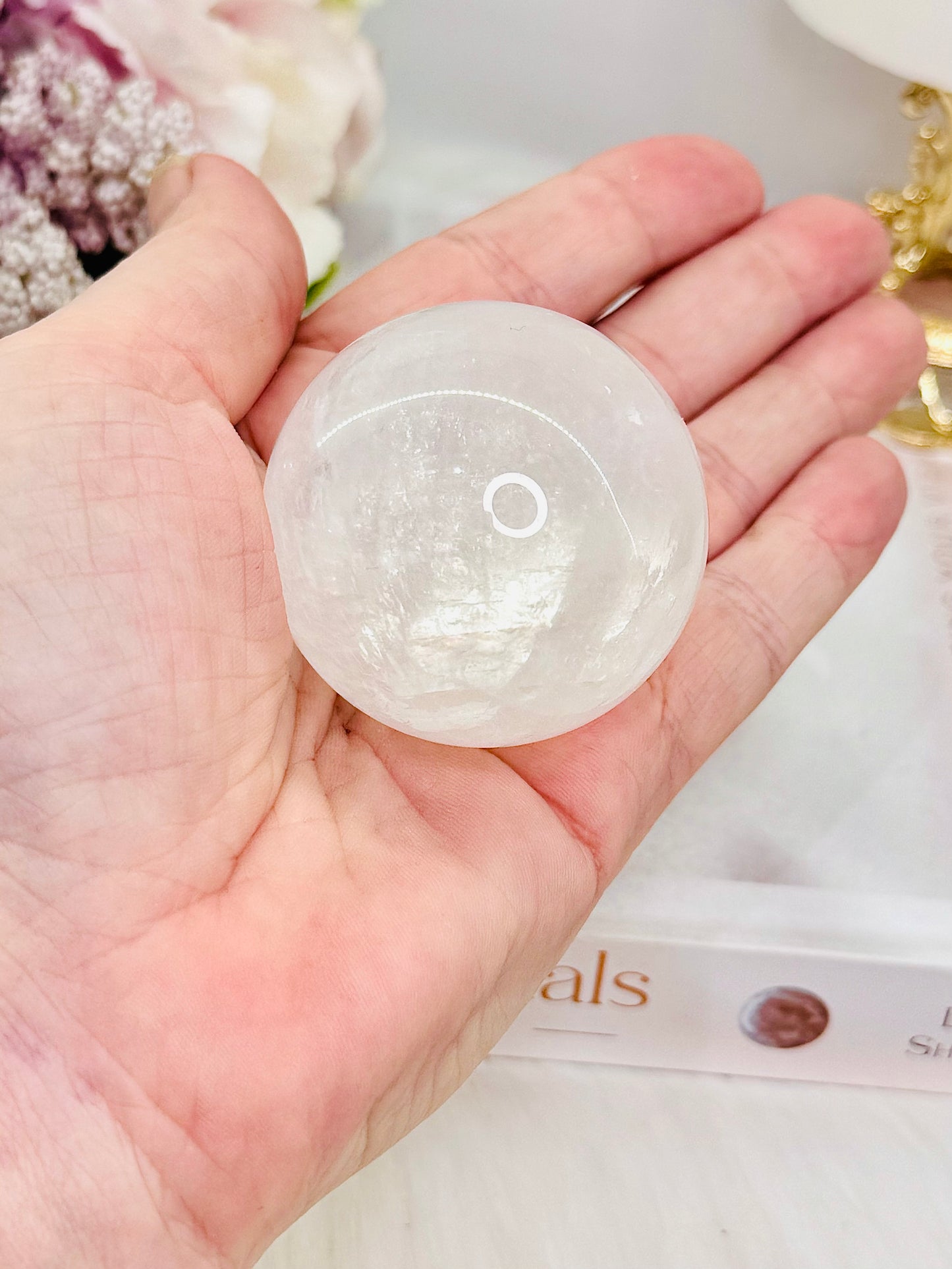 Beautiful White Calcite Sphere with Flash On Stand 5cm