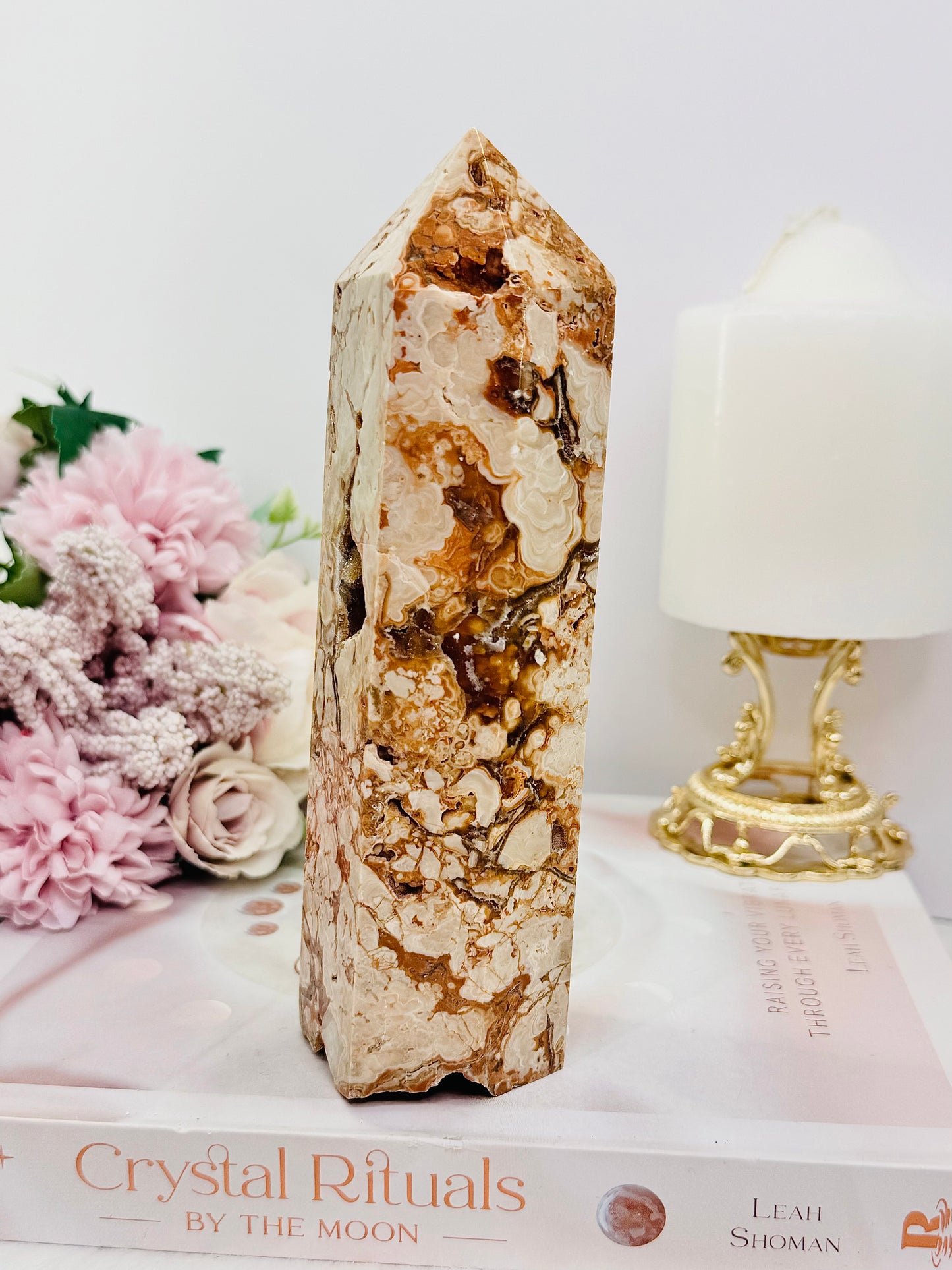 Large Chunky 17cm Druzy Amber Calcite Tower