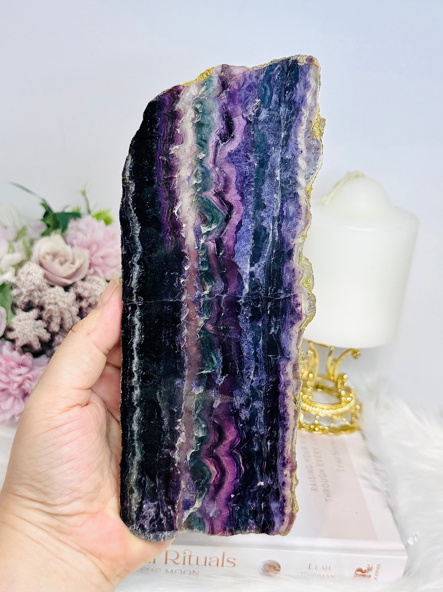 Large Natural Fluorite Slab On Stand 20cm