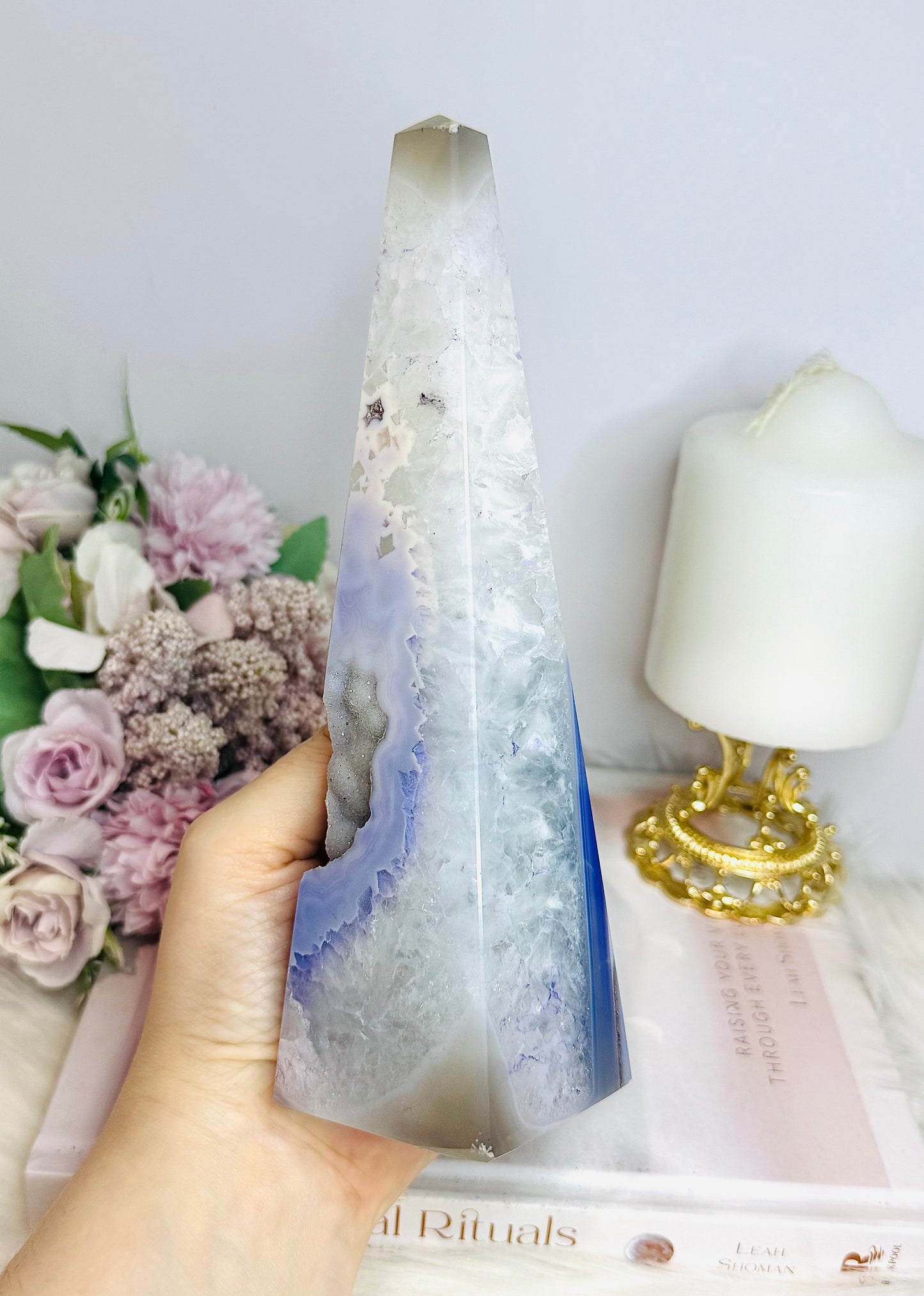 Large Druzy Agate Obelisk | Tower with Dyed Purple on Druzy 20cm