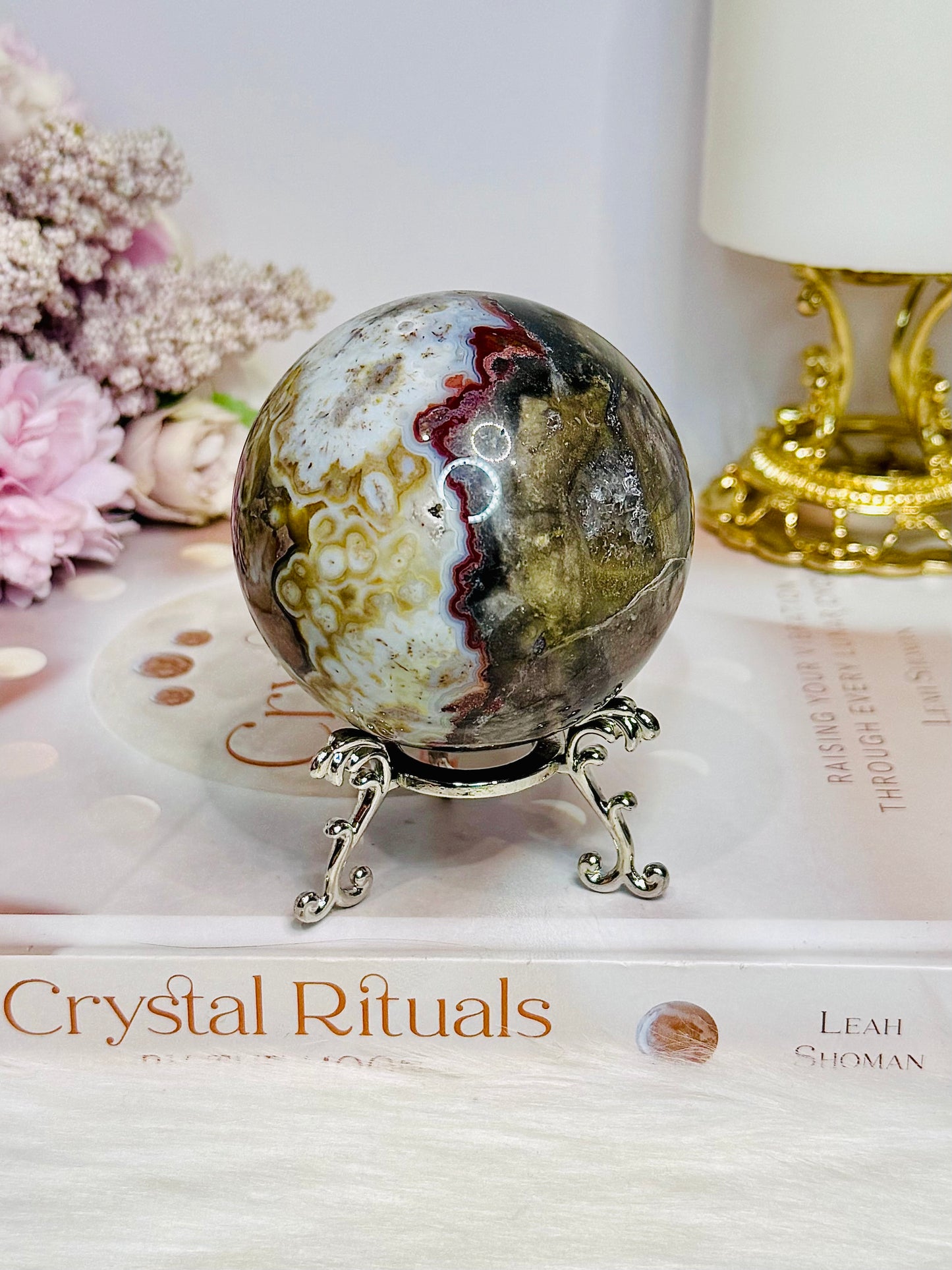 Large Mexican Lace Agate Sphere on Stand 368g